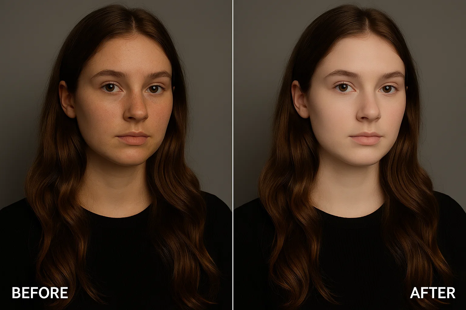 Photoshop Skin Whitening before and after comparison