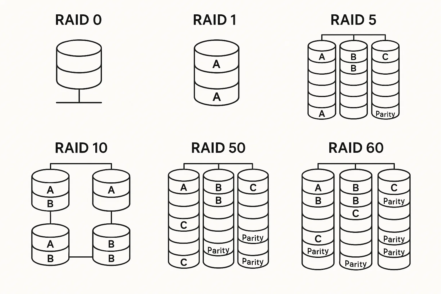 RAID Levels Explained schematic
