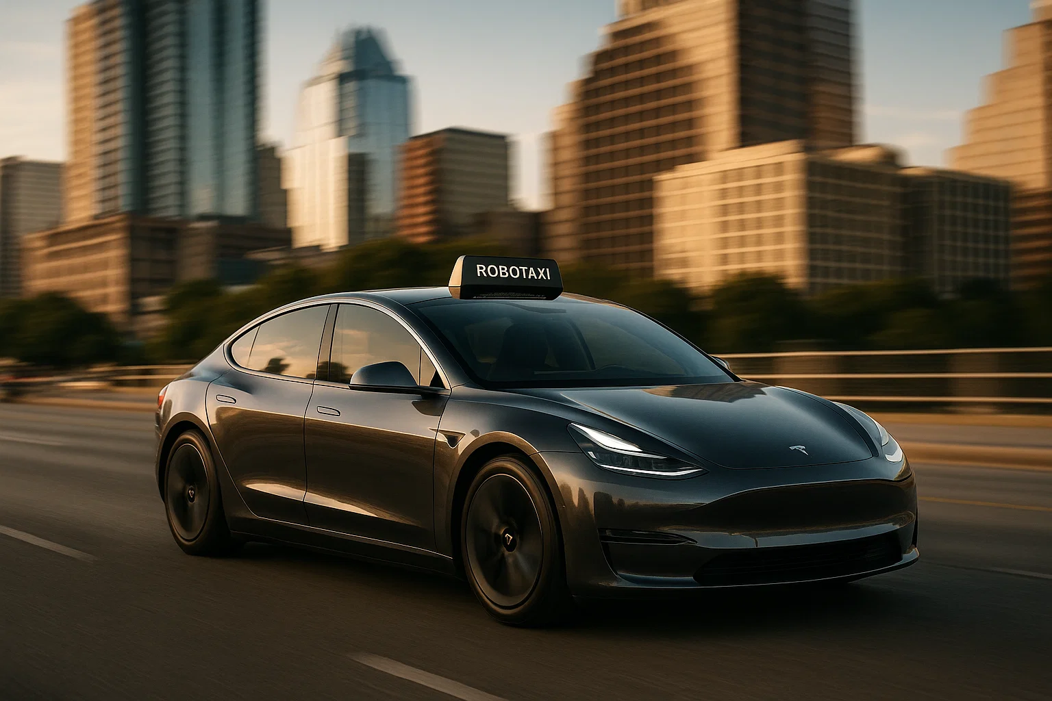 Tesla Robotaxi Austin autonomous vehicle cruising on South Congress Avenue