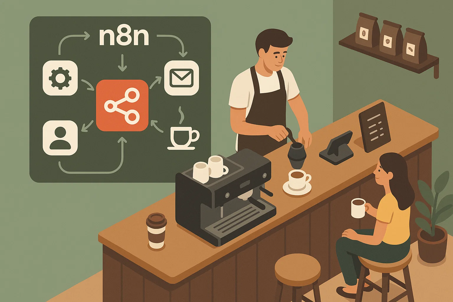 n8n workflow integration coffee shop example