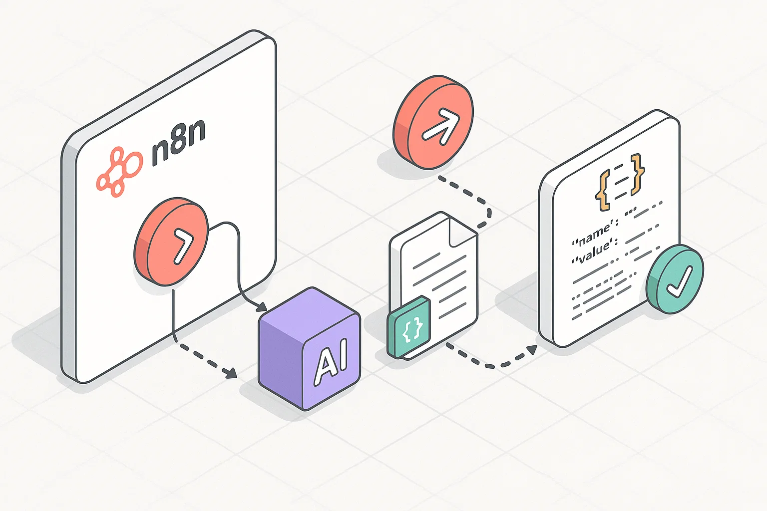n8n AI workflow overview with validated JSON handoff