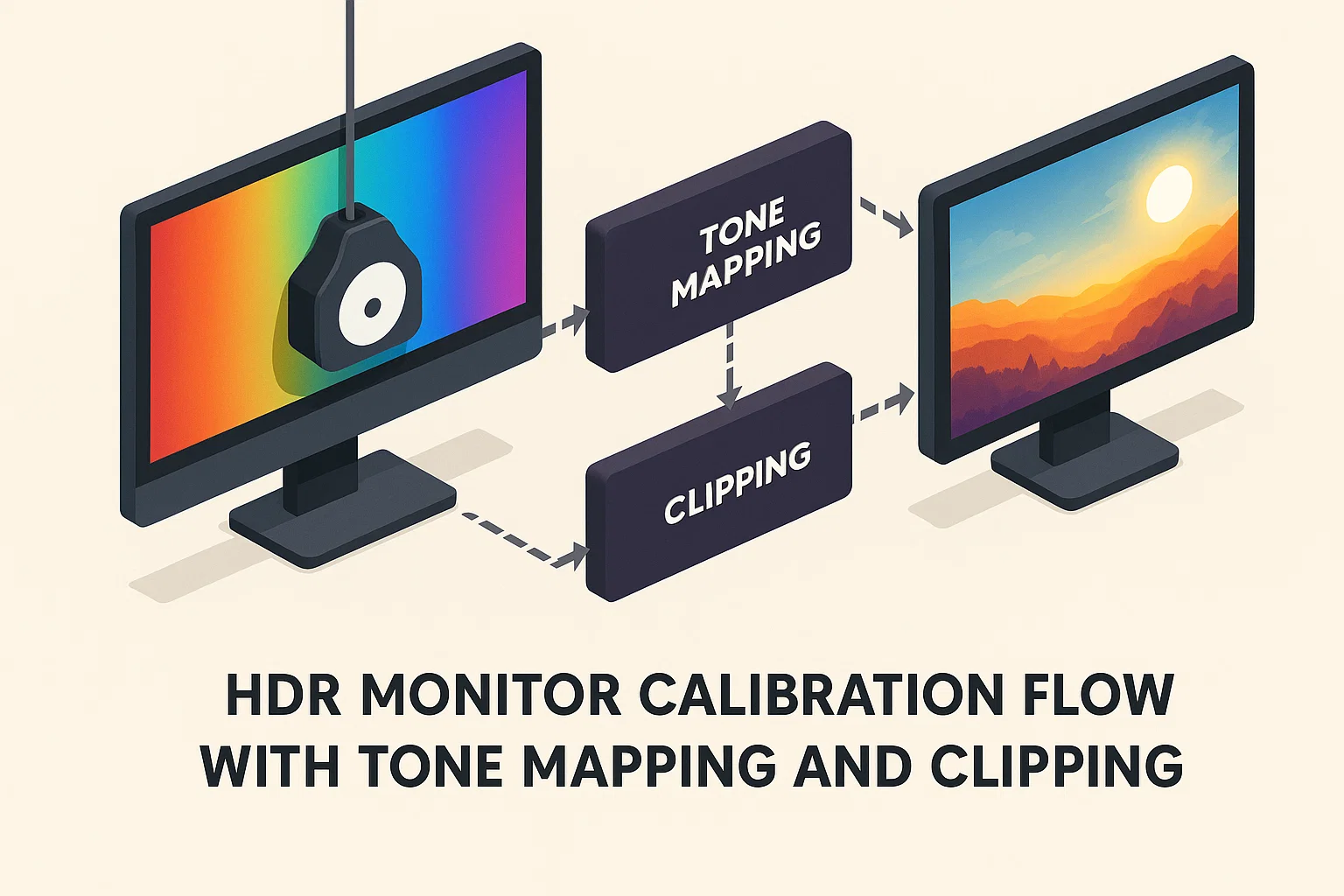 HDR monitor calibration flow with tone mapping and clipping steps