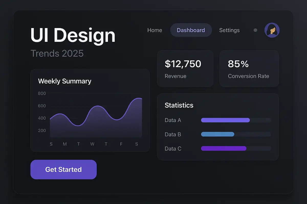 UI design trends 2025 dark mode example