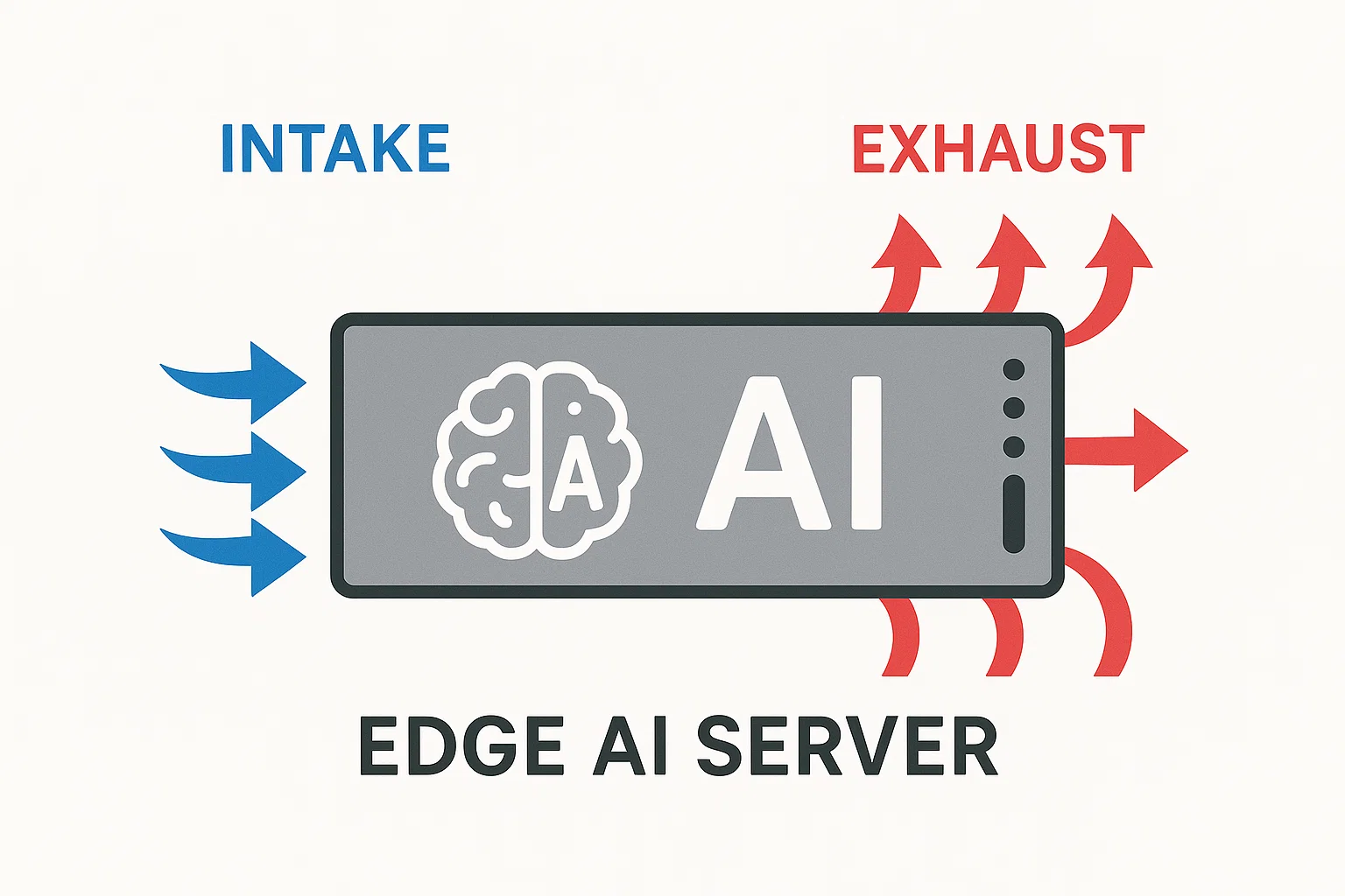 Edge AI server airflow diagram with labeled intake and exhaust