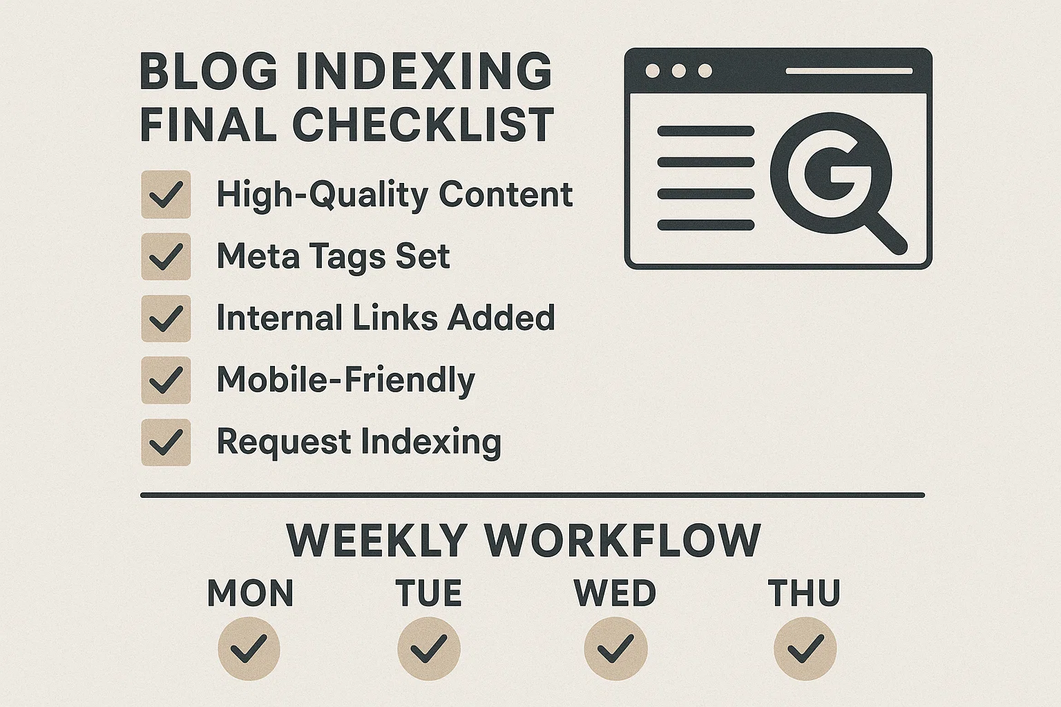 Google blog indexing final checklist and weekly workflow