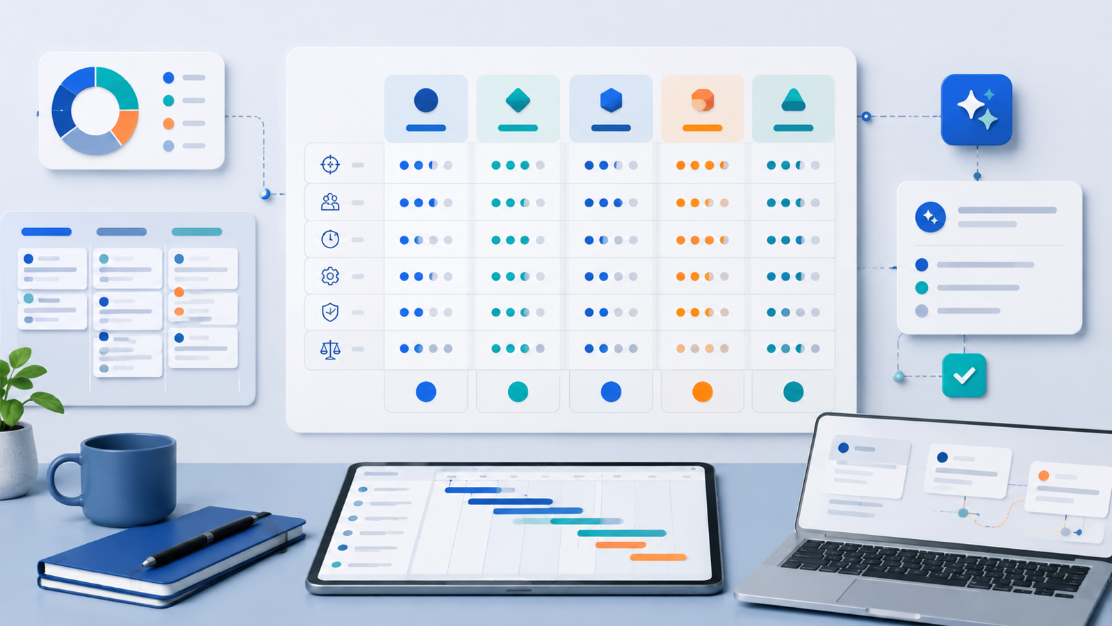 AI project management tools comparison dashboard for a small team planning workflow